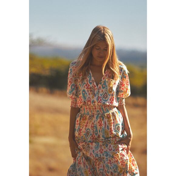 Anthropologie X Puff Sleeve Maxi Dress Multicolor Size M - Picture 2 of 10